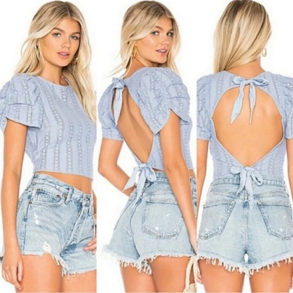 Free People Star Struck Puff Sleeve Open Back Top Crop Size Small